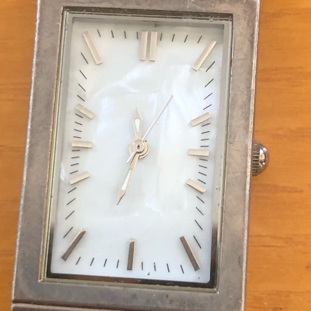 Black Leather Strap Silver Rectangular Watch - image 4